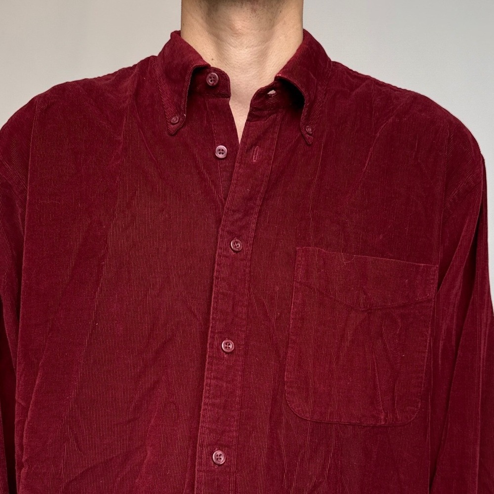 Nordstrom Mens Burgundy Corduroy Button Down Shirt Large Long Sleeve Cotton - Picture 5 of 9
